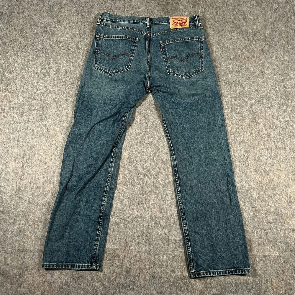 Levi's 505 Men's Straight Jeans 34x30 Blue Denim Cotton Messed Up‎ Zipper